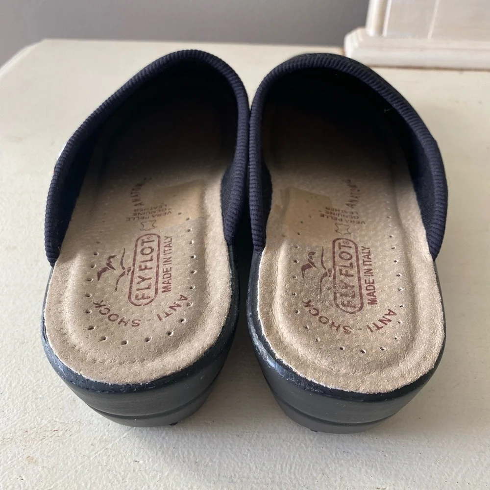 Women’s Fly Flot Italian Knit Black Mesh Slip-on Clogs/Mules - Picture 3 of 5